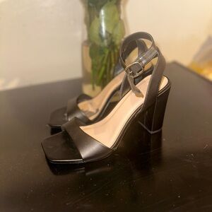Classic Black leather, block heel sandal